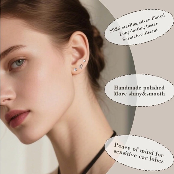 Earrings , Set of 3 Pair, Petite , 925 Sterling Silver NWT - Picture 7 of 7